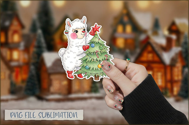 Christmas Llama Watercolor Sticker PNG Sublimation Shetara Begum 