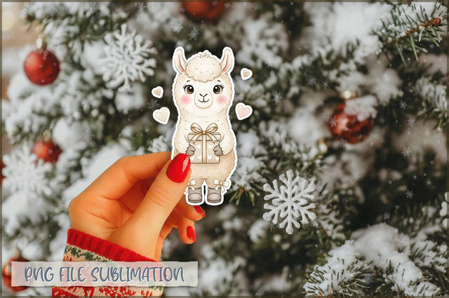 Christmas Llama Watercolor Sticker PNG Sublimation Shetara Begum 