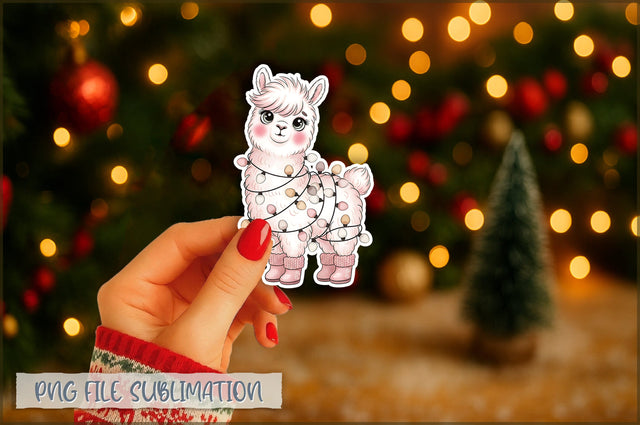 Christmas Llama Watercolor Sticker PNG Sublimation Shetara Begum 