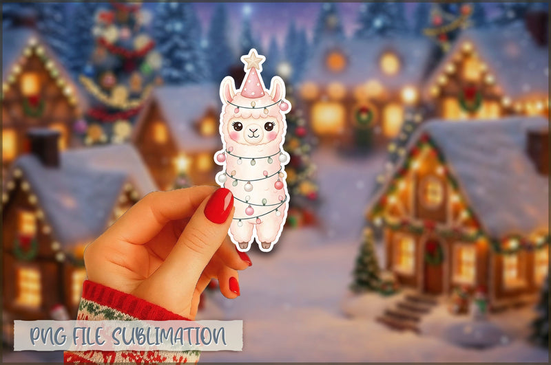 Christmas Llama Watercolor Sticker PNG Sublimation Shetara Begum 