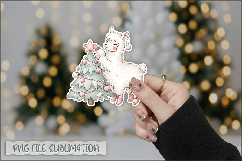 Christmas Llama Watercolor Sticker PNG Sublimation Shetara Begum 