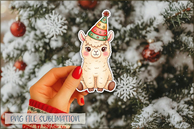 Christmas Llama Watercolor Sticker PNG Sublimation Shetara Begum 