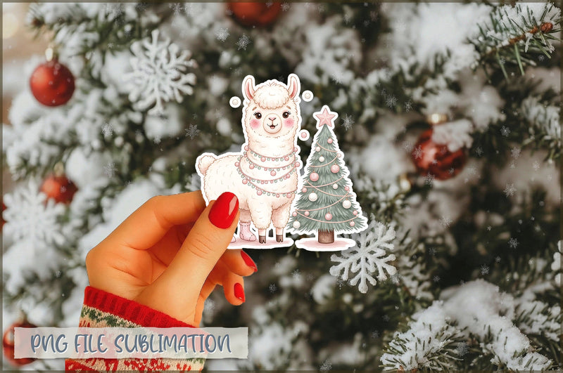 Christmas Llama Watercolor Sticker PNG Sublimation Shetara Begum 