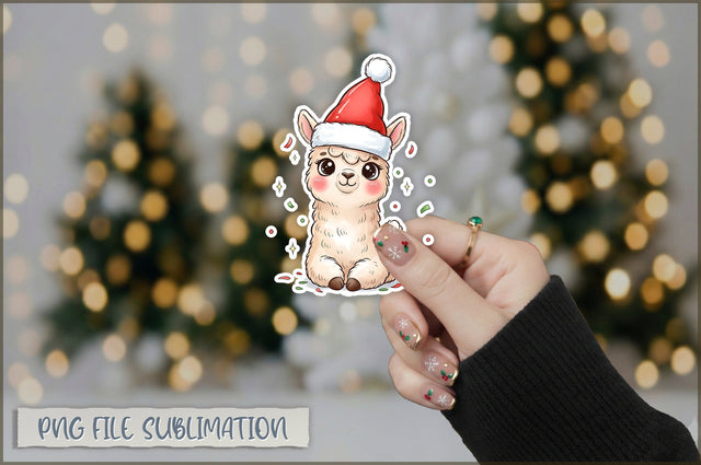 Christmas Llama Watercolor Sticker PNG Sublimation Shetara Begum 