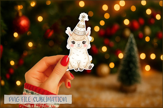 Christmas Llama Watercolor Sticker PNG Sublimation Shetara Begum 