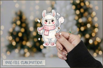 Christmas Llama Watercolor Sticker PNG Sublimation Shetara Begum 