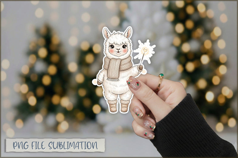 Christmas Llama Watercolor Sticker PNG Sublimation Shetara Begum 