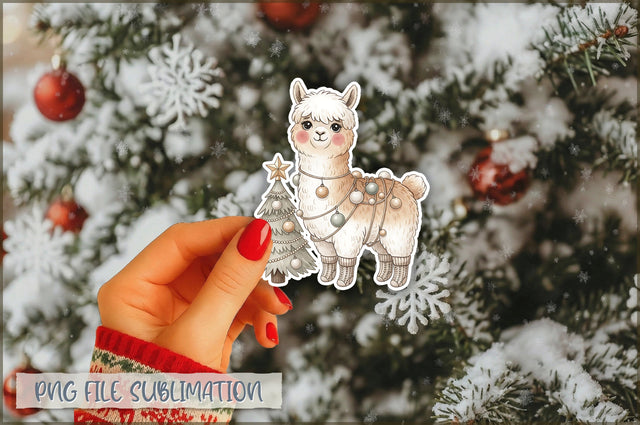Christmas Llama Watercolor Sticker PNG Sublimation Shetara Begum 
