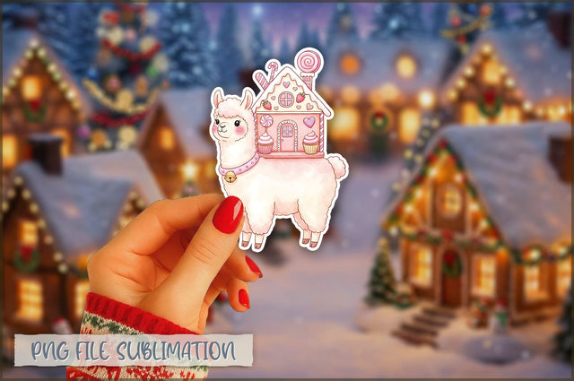 Christmas Llama Watercolor Sticker PNG Sublimation Shetara Begum 