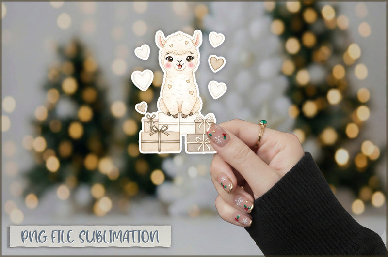 Christmas Llama Watercolor Sticker PNG Sublimation Shetara Begum 