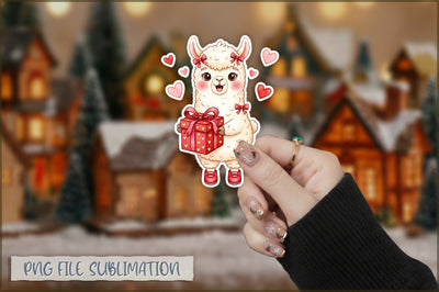 Christmas Llama Watercolor Sticker PNG Sublimation Shetara Begum 