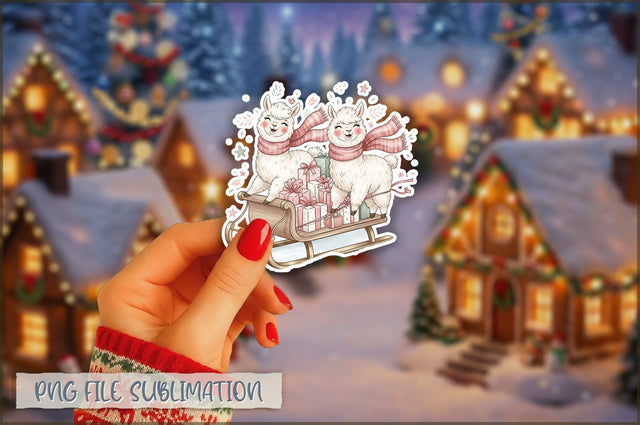 Christmas Llama Watercolor Sticker PNG Sublimation Shetara Begum 