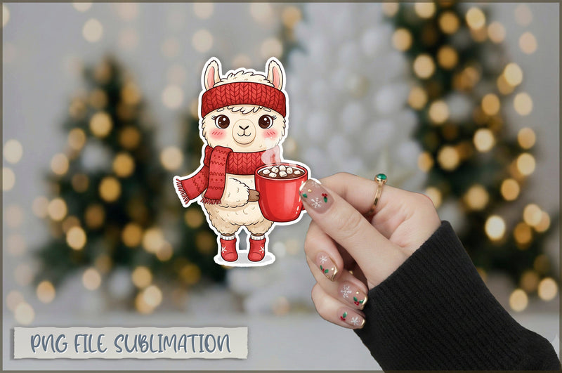 Christmas Llama Watercolor Sticker PNG Sublimation Shetara Begum 
