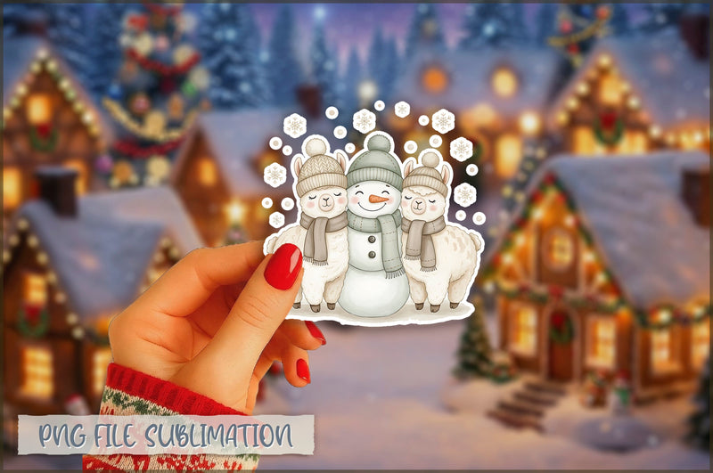 Christmas Llama Watercolor Sticker PNG Sublimation Shetara Begum 