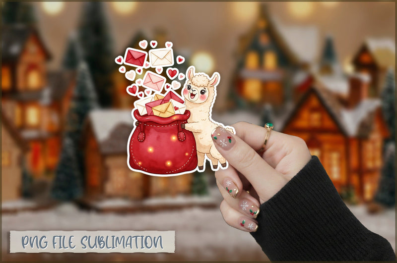 Christmas Llama Watercolor Sticker PNG Sublimation Shetara Begum 