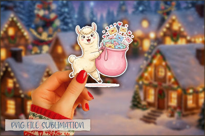 Christmas Llama Watercolor Sticker PNG Sublimation Shetara Begum 