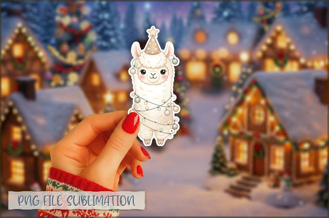 Christmas Llama Watercolor Sticker PNG Sublimation Shetara Begum 