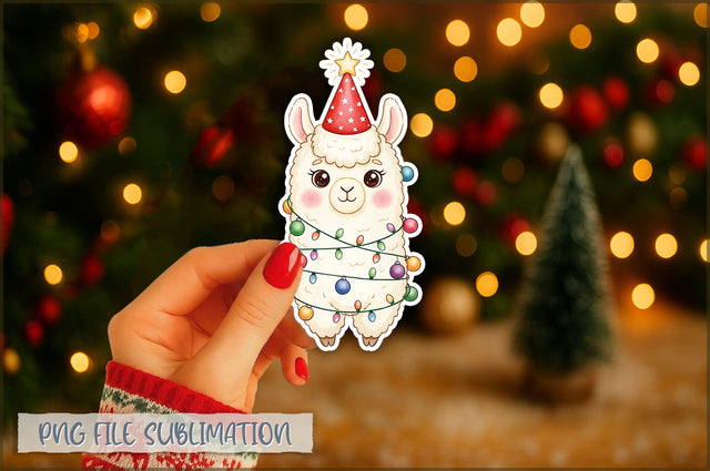 Christmas Llama Watercolor Sticker PNG Sublimation Shetara Begum 