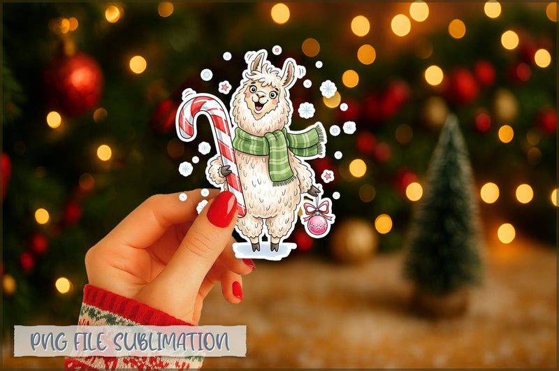 Christmas Llama Watercolor Sticker PNG Sublimation Shetara Begum 