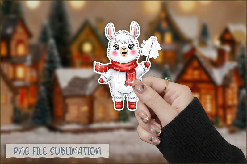 Christmas Llama Watercolor Sticker PNG Sublimation Shetara Begum 