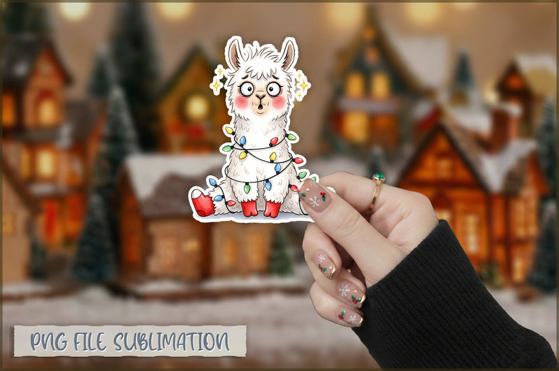 Christmas Llama Watercolor Sticker PNG Sublimation Shetara Begum 