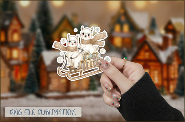 Christmas Llama Watercolor Sticker PNG Sublimation Shetara Begum 