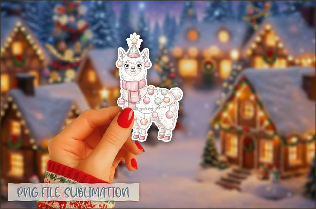 Christmas Llama Watercolor Sticker PNG Sublimation Shetara Begum 