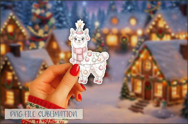 Christmas Llama Watercolor Sticker PNG Sublimation Shetara Begum 