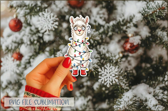 Christmas Llama Watercolor Sticker PNG Sublimation Shetara Begum 