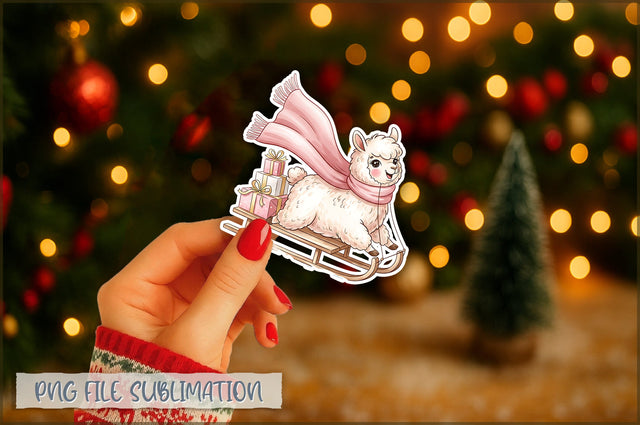 Christmas Llama Watercolor Sticker PNG Sublimation Shetara Begum 