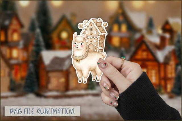 Christmas Llama Watercolor Sticker PNG Sublimation Shetara Begum 