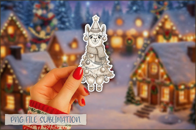 Christmas Llama Watercolor Sticker PNG Sublimation Shetara Begum 