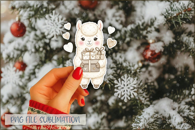 Christmas Llama Watercolor Sticker PNG Sublimation Shetara Begum 