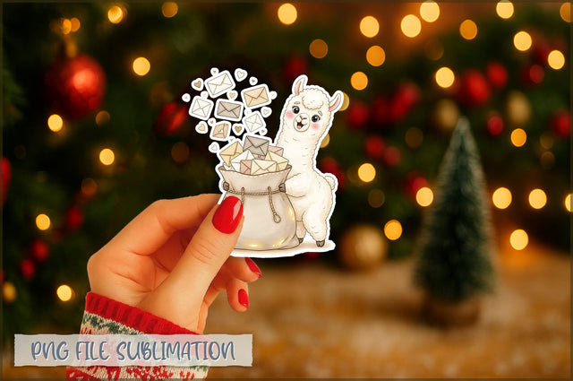 Christmas Llama Watercolor Sticker PNG Sublimation Shetara Begum 