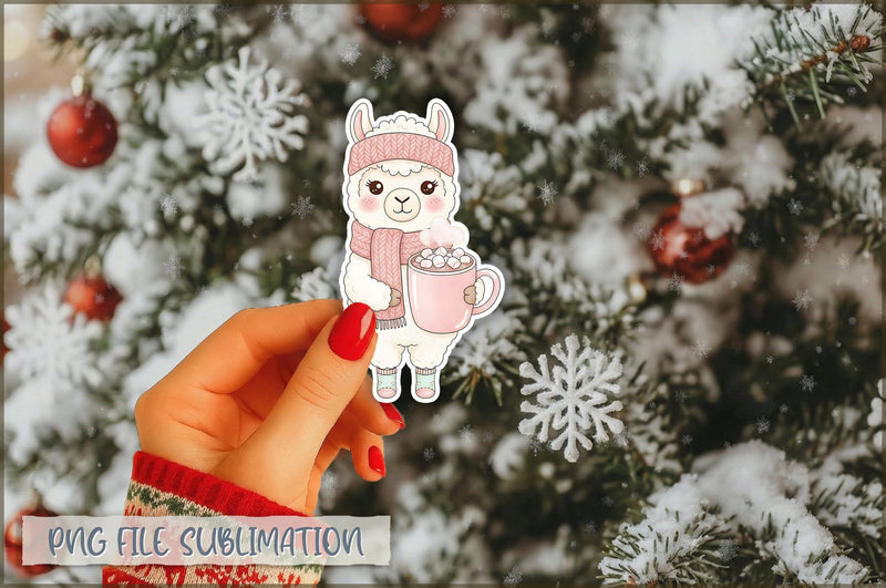 Christmas Llama Watercolor Sticker PNG Sublimation Shetara Begum 