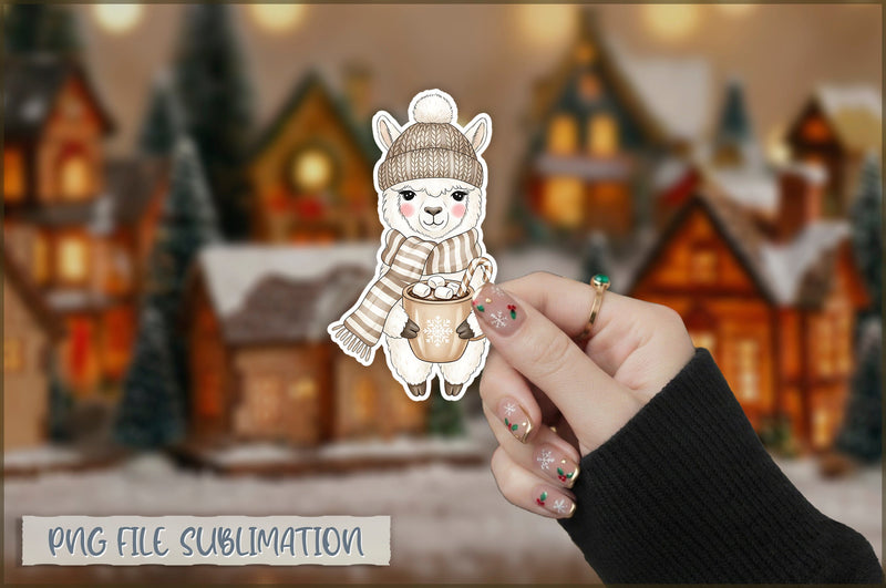 Christmas Llama Watercolor Sticker PNG Sublimation Shetara Begum 