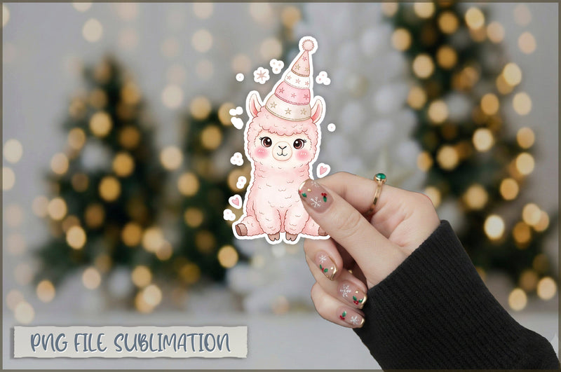 Christmas Llama Watercolor Sticker PNG Sublimation Shetara Begum 