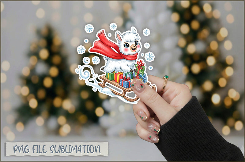 Christmas Llama Watercolor Sticker PNG Sublimation Shetara Begum 