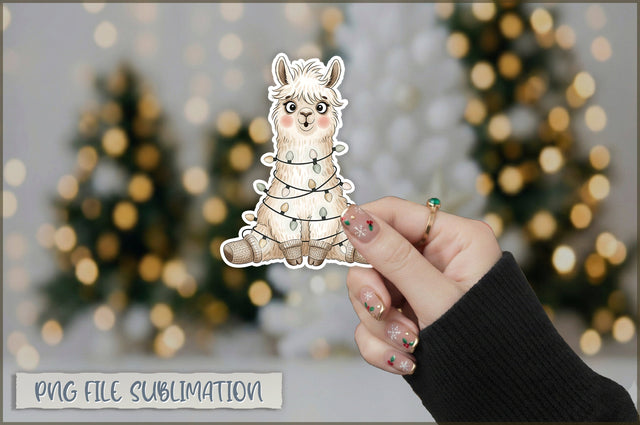 Christmas Llama Watercolor Sticker PNG Sublimation Shetara Begum 