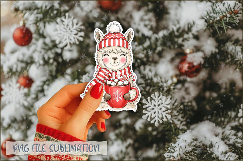 Christmas Llama Watercolor Sticker PNG Sublimation Shetara Begum 