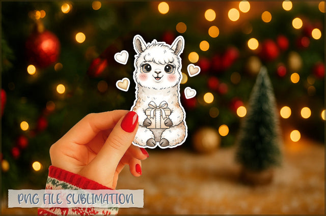 Christmas Llama Watercolor Sticker PNG Sublimation Shetara Begum 