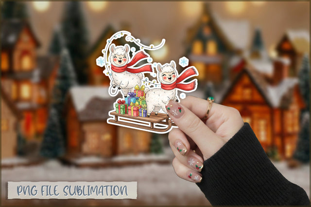 Christmas Llama Watercolor Sticker PNG Sublimation Shetara Begum 