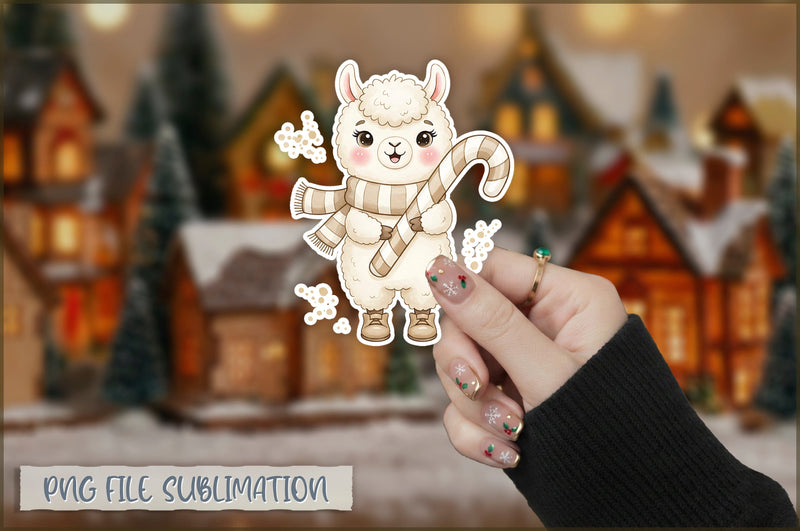 Christmas Llama Watercolor Sticker PNG Sublimation Shetara Begum 