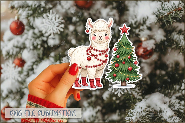 Christmas Llama Watercolor Sticker PNG Sublimation Shetara Begum 