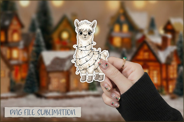 Christmas Llama Watercolor Sticker PNG Sublimation Shetara Begum 
