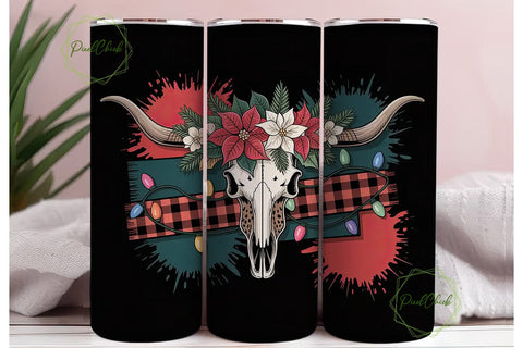 Christmas Longhorn Skull 20oz Tumbler Sublimation PixelChick 