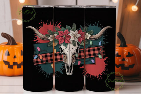 Christmas Longhorn Skull 20oz Tumbler Sublimation PixelChick 