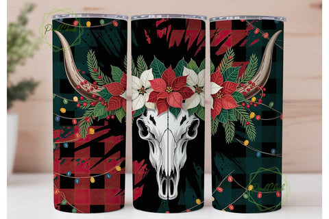 Christmas Longhorn Skull 20oz Tumbler Sublimation PixelChick 