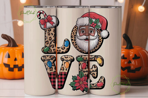 Christmas Love Black Santa 20oz Tumbler Sublimation PixelChick 