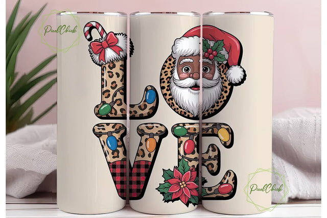 Christmas Love Black Santa 20oz Tumbler Sublimation PixelChick 